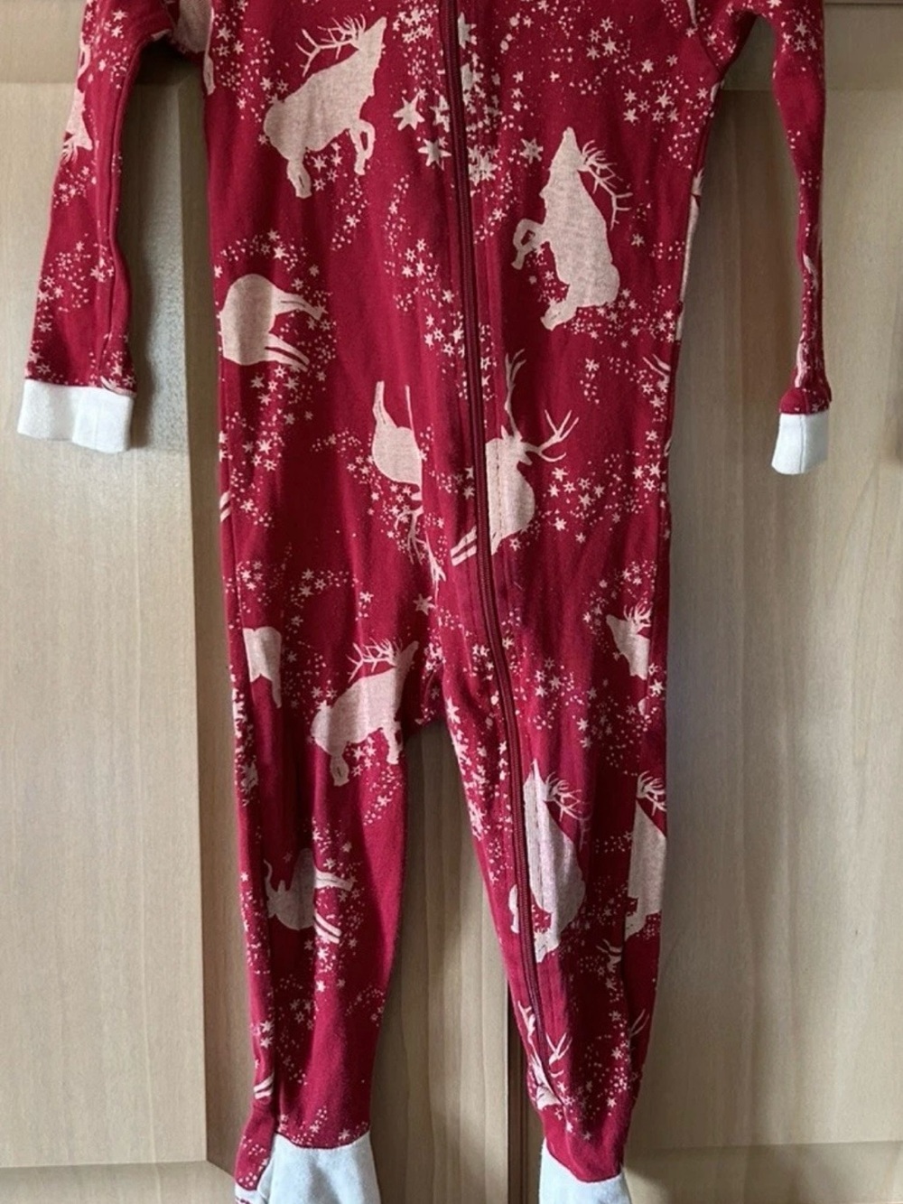Burt's Bees 12M Red Starry Reindeer Christmas Organic Cotton Footed PJs Sleeper